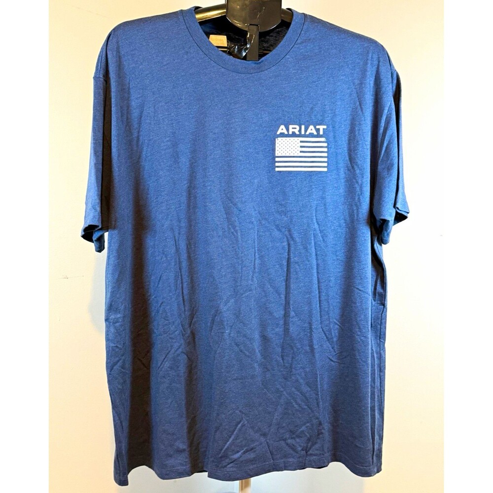 Ariat Men’s Blue USA Flag Logo Graphic Print Crew Neck Short Sleeve T-Shirt 2XL